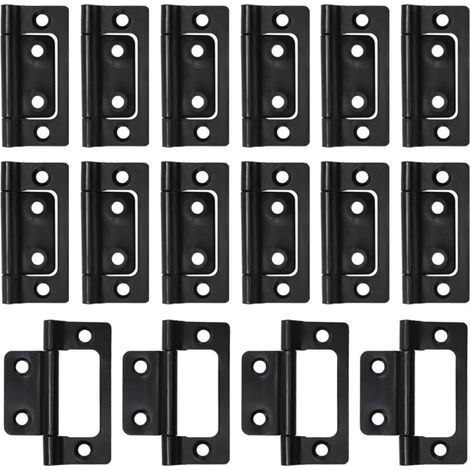 Lot de 16 charnières de porte pliantes - Petites charnières plates - Pivotantes à 360° - Pour portes en bois, fenêtres, armoires - 51 x 25 mm - Noir (1/4)