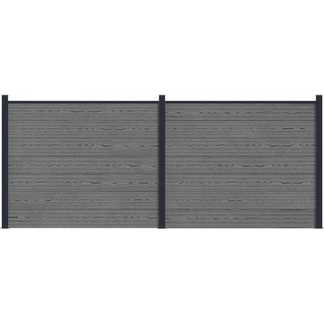 Panneau de clôture en deux parties, en WPC et aluminium, gris