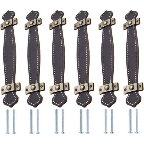 Poignée Cuir 6 pièces Poignées en Cuir pour Meuble Cuir Poignée de Porte Poignées de Tiroir en Cuir Poignée de Cabinet pour Armoire Cuisine et Porte Noir (1/5)