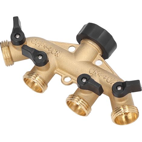 Distributeur d'Eau 4 Sorties en Laiton pour Arrosage Jardin, Raccord Robinet 3/4 Pouce, Diviseur de Tuyau Standard Européen