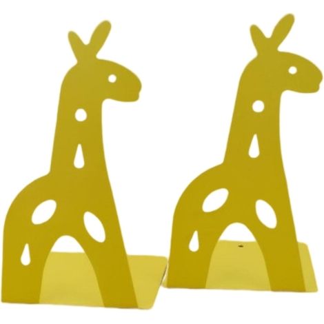 Serre-Livres en Métal en Forme de Girafe, Accessoires de Bureau pour Enfants, Décoration de Maison ou Bureau (2 Pièces, Jaune)