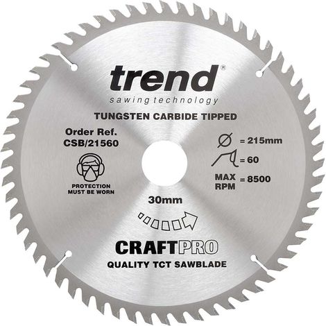 Lame de Scie Circulaire pour Bois, 215 mm de Diamètre, 30 mm d'Alésage, 60 Dents, TCT, 2,6 mm de Trait de Scie, +15° Crochet, CSB/21560 (1/5)