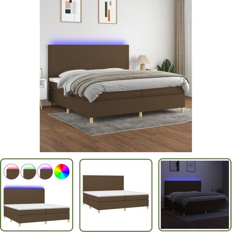 The Living Store Sommier à lattes de lit matelas et LED Marron foncé 200x200 cm - Sommier Tapissier - Lit Avec Led - Matelas À Ressorts Ensachés - Tête De Lit Réglable - Éclairage LED (1/5)
