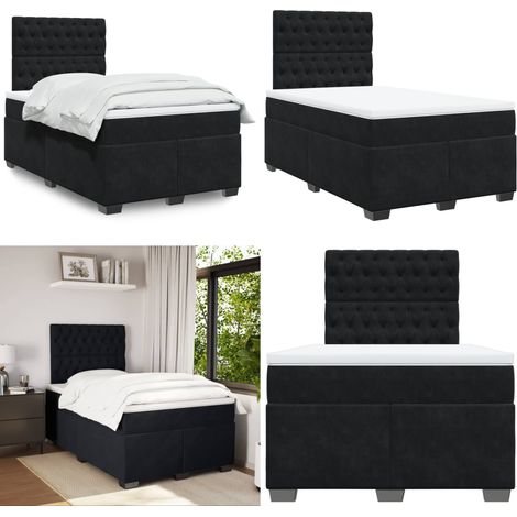 Sommier à lattes de lit avec matelas noir 120x190 cm velours - Lit Double - Lit Plateforme - Matelas À Ressorts Ensachés - Literie - Chambre À Coucher - Home & Living (1/5)