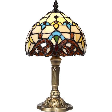 Lampada da tavolo in stile Tiffany, paralume in vetro colorato fatto a mano, soggiorno, bar, decorazione da tavolo in stile mediterraneo (1/3)