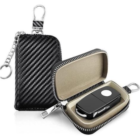 1 Pochette blocage signal, étui clé voiture anti RFID, cuir PU, protection vol, entrée sans clé (1/4)