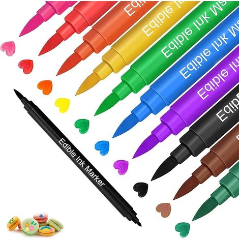 Lot de 10 Stylos Alimentaires à Double Pointe – Feutres Comestibles pour Décoration de Gâteaux, Macarons et Pâte à Sucre – 10 Couleurs Vives (1/5)