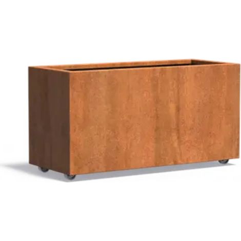 Adezz Pflanzgefäß Carrez mit Rollen aus Corten-Stahl Pflanzkübel Größe 120x50x60 cm (1/2)