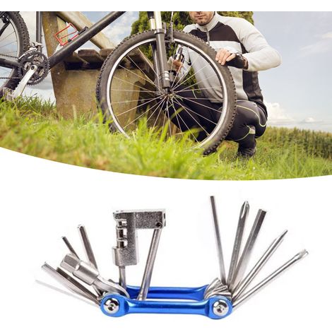 Outil multifonction 11 en 1 pour vélo : dérive-chaîne, clé hexagonale, tournevis cruciforme, outils de réparation multifonctions (bleu). (1/5)