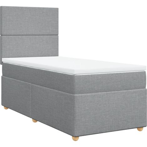 Lit simple Lit adulte Sommier à lattes de lit avec matelas Gris clair 100x200cm Tissu