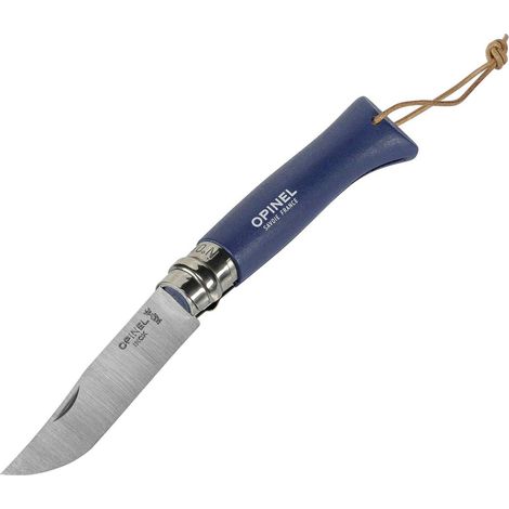 Opinel No8 Coltello Pieghevole lama acciaio inox 8,5 cm sistema Virobloc fodero in pelle colore Blu (1/4)
