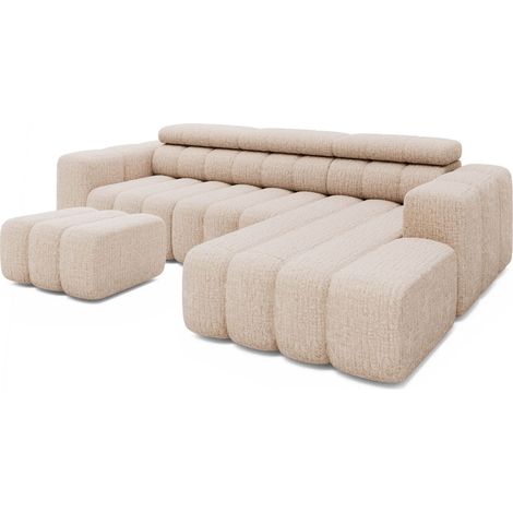 Ecksofa Ottomane links mit Hocker Chenille 289x188x78 beige KONSTANTINMassivmoebel24 GmbH