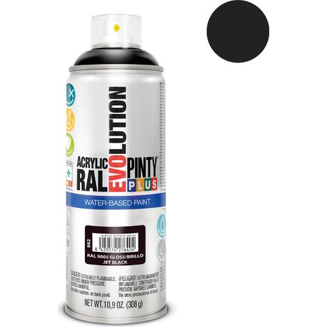 Peinture Aérosol Pintyplus Evolution Noir Ral 9005 Peinture à L'eau, Séchage Rapide, Finition Mate - Pinty Plus (1/3)