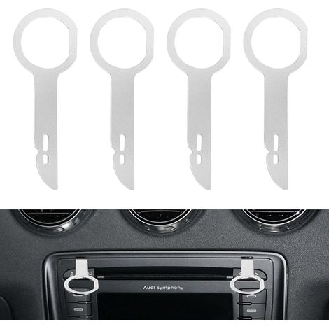 Autoradio Adaptateur Demontage, 4pcs Clé Extraction Autoradio, Outils de Démontage Autoradio en Acier Inoxydable pour Voiture Radio, Tableau de Bord, Installateur Pry Outil (1/5)