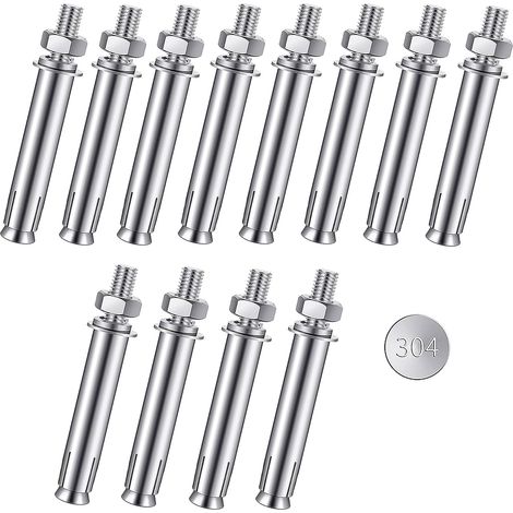 Lot de 12 (M6 x 60 mm) vis d'expansion, écrous hexagonaux, boulons d'ancrage de fixation robustes, en acier inoxydable 304