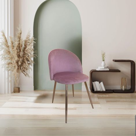 Sedia velluto rosa e gambe in metallo oro rosa Despina (1/4)