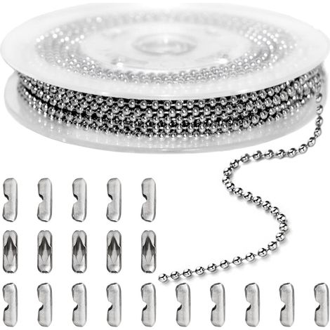Perles métalliques de 10 mètres et de 2,4 mm de diamètre, avec 100 fermoirs de connexion pour la création de bracelets, colliers, porte-clés et accessoires de bijoux.