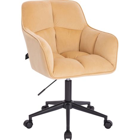 Svita – Chaise de bureau pivotante avec accoudoirs réglables – Rembourrage velours beige – Hauteur d'assise 48-59 cm – 5 roulettes pour sol dur (1/5)