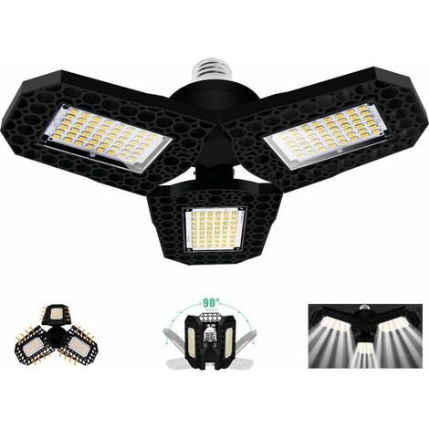 Éclairage de Garage à LED 60W,Ampoule de Plafond Déformable E27 Avec 3 Panneaux Réglables,Blanc Froid,pour Garage Atelier Entrepôt Sous-sol Couloir Stade[Classe énergétique A+] [Classe énergétique A+] (1/4)