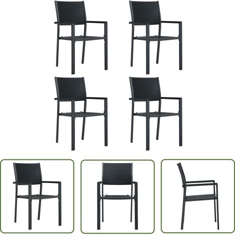 The Living Store Chaises de jardin lot de 4 Noir Plastique Aspect de rotin - Chaise De Jardin - Chaise Extérieure - Mobilier De Jardin - Ensemble De Chaises - Rotin Synthétique (1/5)