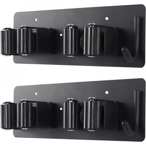 (2er-Set) Wandmontierter Besen- und Mopphalter - Robuster Edelstahlhalter mit praktischem Haken, ideal für Garage, Küche und Waschküche.