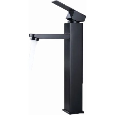 Robinet Salle de Bain Mitigeur Lavabo Haut Pour Vasque Robinetterie Lavabo avec Poignée Carré en Acier Inox 304 Noir (1/5)