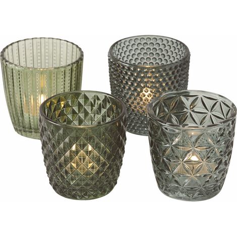 Windlicht MARILU - 4 teilig - transparent grün Glas Teelicht Halter Tisch Deko