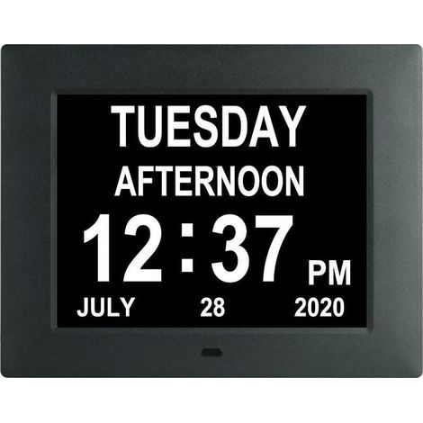 Horloge Horloge numérique avec calendrier de jour extra large non abrégé jour date heure démence horloges pour personnes âgées malvoyantes perte de mémoire + 8 rappels d'alarme - 7 pouces noir (1/4)