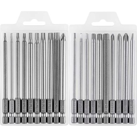 Long Screwdriver Bit 20 Pieces, Magnetic Screwdriver Bits, Torx T8-T40, Hexagonal H2-H6, Phillips PH1 PH2, PZ PZ2, Flat 5 mm, 1/4 Inch Hex Rod, S2 Steel 100 mm Long (1/5)