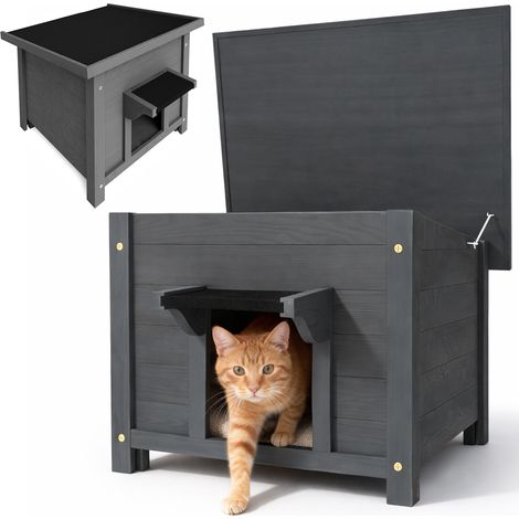 Casetta per Animali Domestici Grigia in Legno Cuccia Tetto Apribile 60x58x47cm