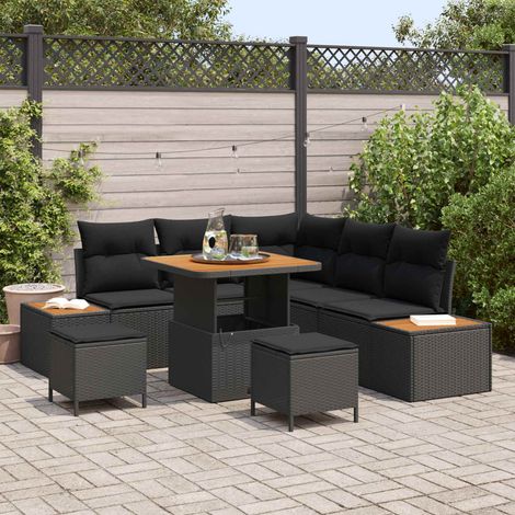 Salon de Jardin Modulaire en Résine Tressée avec Rangement et Table Ajustable Noir 8 Pièces - PANGIVO (1/5)