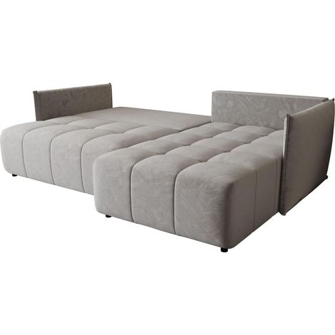 Canapé d’angle velours convertible avec rangement ELIO angle droit-Gris clair-angle droit (1/4)