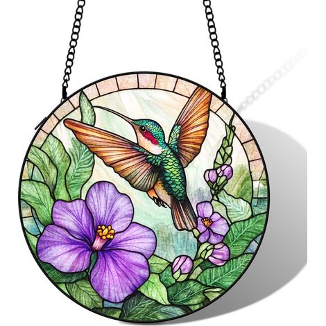 Suspension colibri vitrail attrape-soleil 25 cm décoration fenêtre oiseau lumineux cadeau (1/5)
