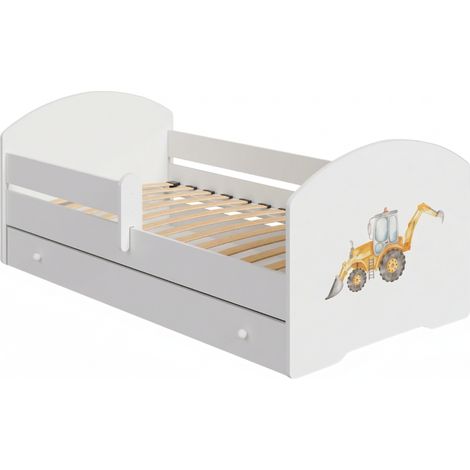 Lit enfant LUK avec tiroir et barreau 70x140 Yellow excavator