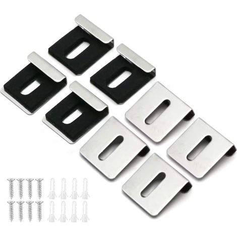 Lot de 8 clips de miroir en métal, support mural avec tampon à vis en caoutchouc, crochet de suspension robuste pour cadre photo, miroir, panneau d'affichage (argenté) (1/5)