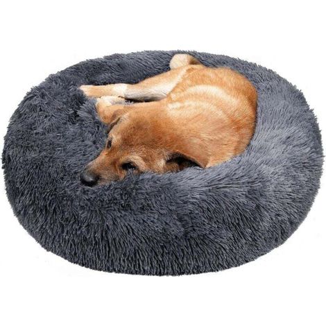 Runder Hundekorb, Katzenkissen, donut-förmiger Korb, extra weiches, bequemes und niedliches Bett für kleine und mittelgroße Katzen und Hunde, 70 cm, dunkelgrau (1/4)