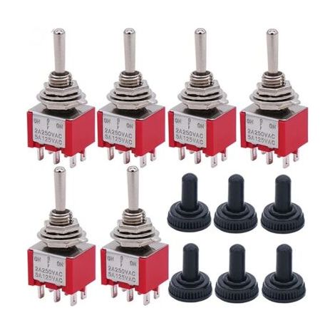Lot de 6 mini interrupteurs à bascule 3 positions 6 broches ON/OFF/ON AC 125 V 5 A avec capuchon étanche MTS-203 (1/3)