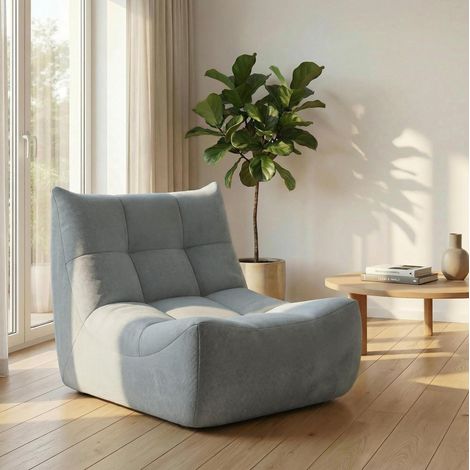 Fauteuil pouf Henille en tissu chenille gris, siège 1 place avec mousse à mémoire de forme pour salon et chambre (1/5)