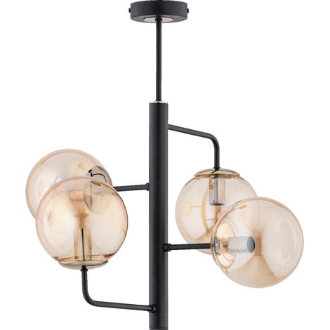 Suspension moderne noire, boules ambre 4xE14 Alfa Lamur (1/3)