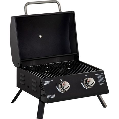 Barbecue gaz de Table transportable Pieds Pliables - 2 brûleurs 5 KW - Barbecue gaz de Camping - Grille de (1/5)