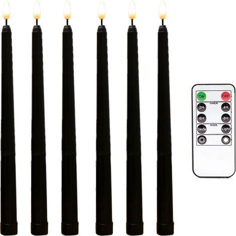 Lot de 6 bougies coniques noires sans flamme à effet vacillant, avec télécommande à 10 touches et minuterie, bougie LED à piles (1/5)