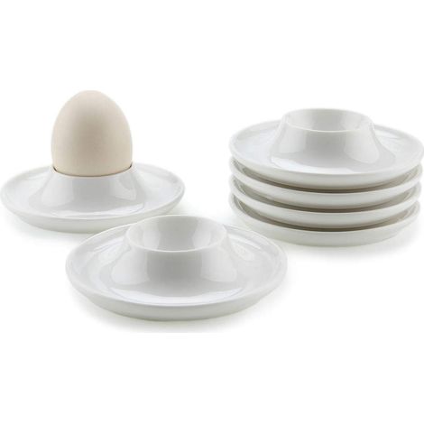 Ensemble de 6 coquetiers en céramique blanche, accessoire pour œufs, idéal pour le service de table. (1/4)