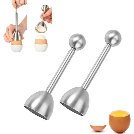 Abrehuevos de acero inoxidable (juego de 2 piezas, 13x4 cm) – Herramienta para pelar y cortar huevos pasados por agua (1/5)