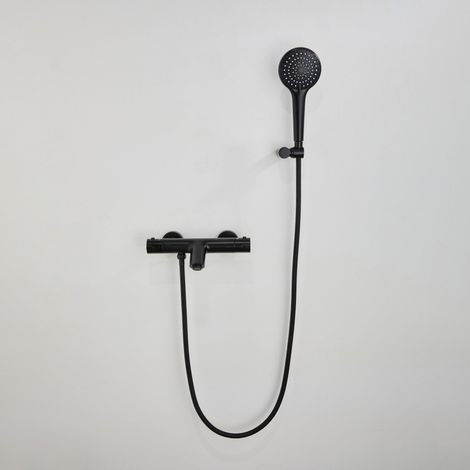 Adema Sparkle 2.0 Ensemble de bain - robinet de baignoire thermostatique - support de douchette - douchette ronde - flexible de douche en métal - noir