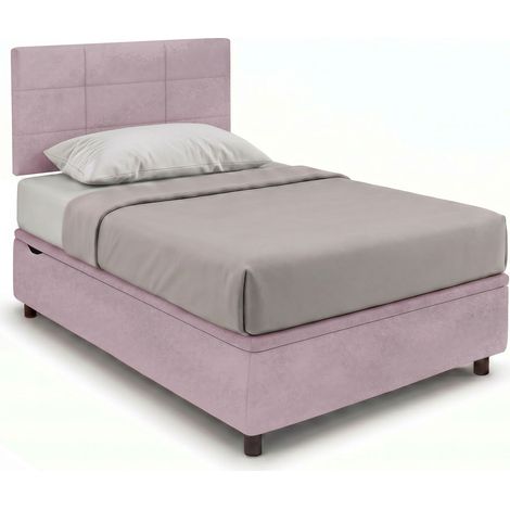 Letto Singolo Contenitore Imbottito 80x200 cm Microfibra Glicine BoxMax Testata Square (1/5)