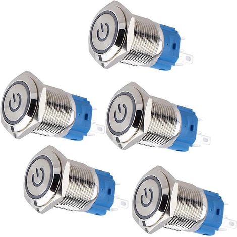Cinque pulsanti autobloccanti in metallo da 16 mm, alloggiamento impermeabile e resistente all'argento, 12V-24V, 1 NO, 1 NC, adatti per 5/8 di pollice [DB] (1/5)