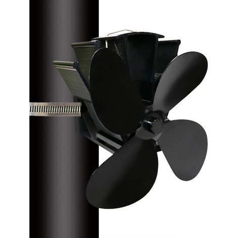 Ventilateur de poêle à fumée - 4 pales fixées sur le conduit de cheminée (1/4)