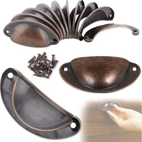 10 poignées tiroir vintage coquillage fer courbé cuivre rouge 8,1×3,5cm cuisine placard (1/5)