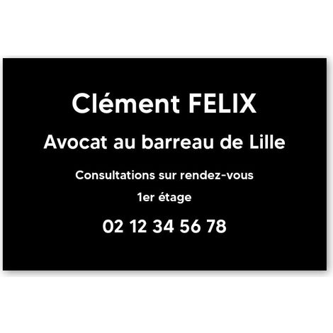 Plaque professionnelle PVC 30x20 – Gravure Personnalisée | Avocats - Noire lettres blanches (1/3)
