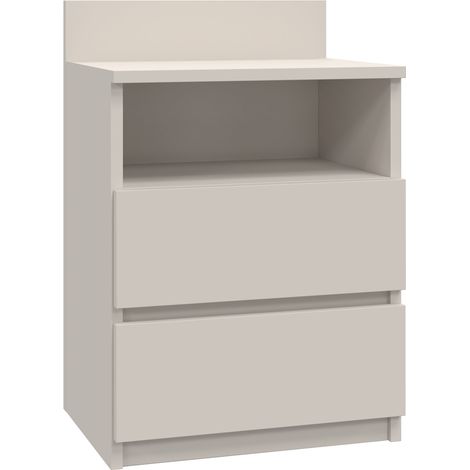 CDF Nachttisch M1 Malwa, Nachtschrank Farbe: Beige Ideal für Schlafzimmer, Kinderzimmer, Teenager Einfache Montage Zwei geräumige Schubladen Grifflose Schubladen (1/4)